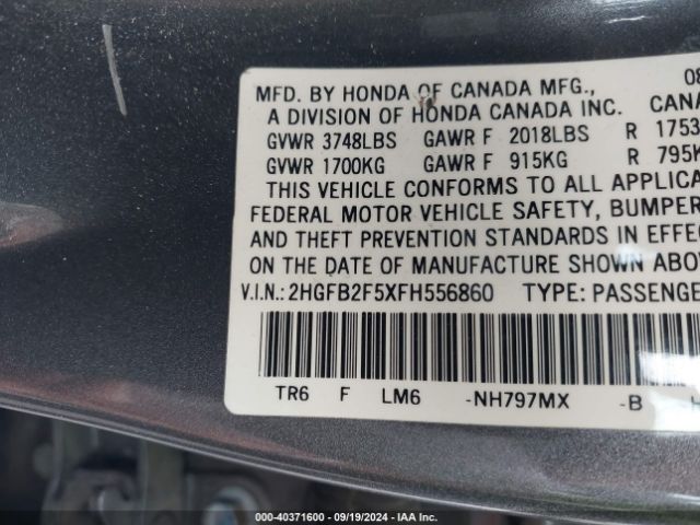 Photo 8 VIN: 2HGFB2F5XFH556860 - HONDA CIVIC LX 