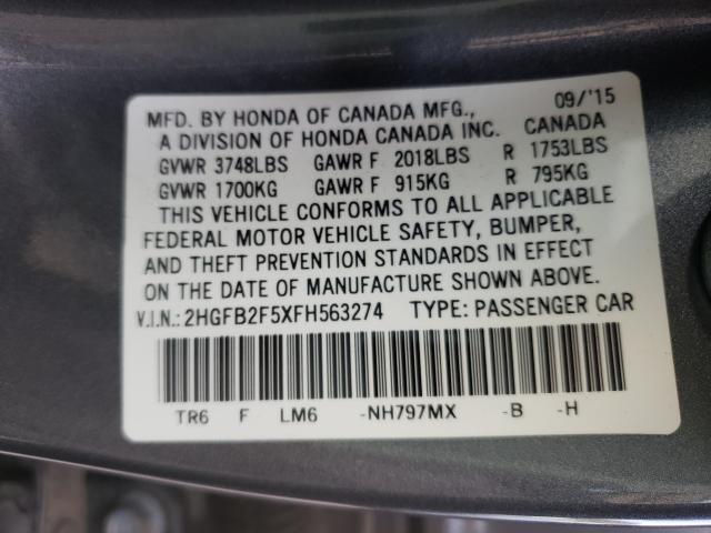 Photo 9 VIN: 2HGFB2F5XFH563274 - HONDA CIVIC LX 