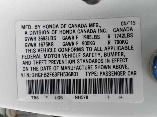 Photo 9 VIN: 2HGFB2F63FH536801 - HONDA CIVIC HF 