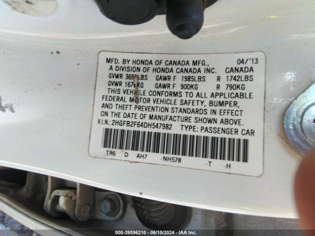 Photo 8 VIN: 2HGFB2F64DH547982 - HONDA CIVIC 