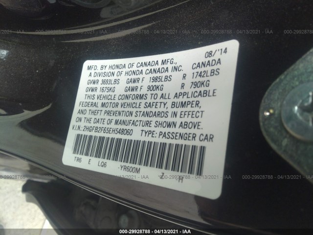 Photo 8 VIN: 2HGFB2F65EH548060 - HONDA CIVIC SEDAN 