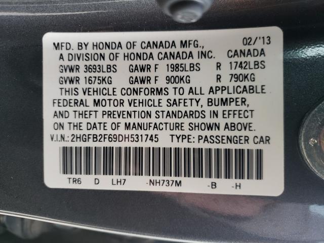 Photo 9 VIN: 2HGFB2F69DH531745 - HONDA CIVIC HF 