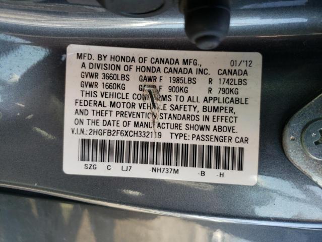 Photo 11 VIN: 2HGFB2F6XCH332119 - HONDA CIVIC HF 