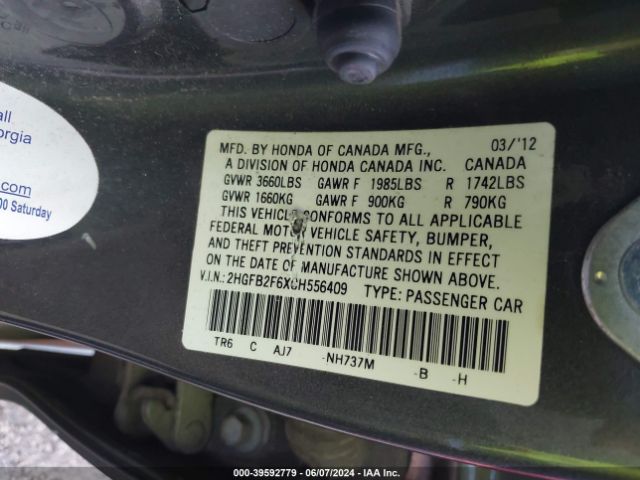 Photo 8 VIN: 2HGFB2F6XCH556409 - HONDA CIVIC 