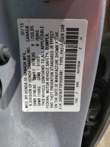 Photo 12 VIN: 2HGFB2F70FH545481 - HONDA CIVIC SE 