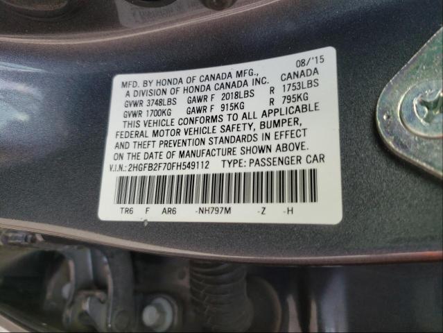 Photo 9 VIN: 2HGFB2F70FH549112 - HONDA CIVIC SE 