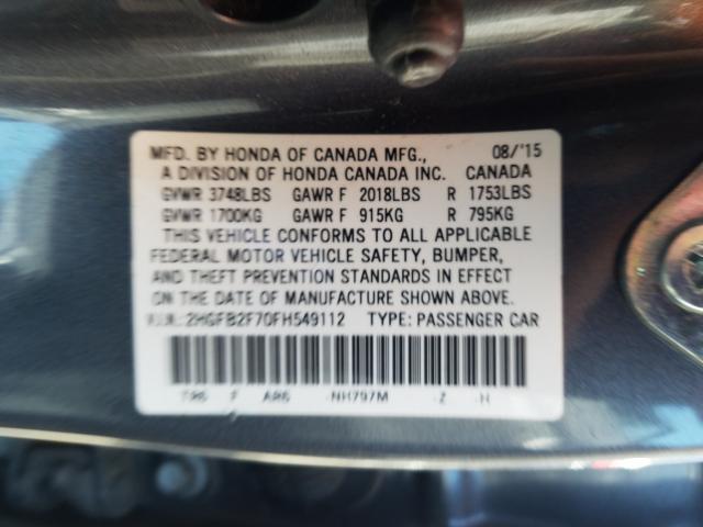 Photo 9 VIN: 2HGFB2F70FH549112 - HONDA CIVIC SE 