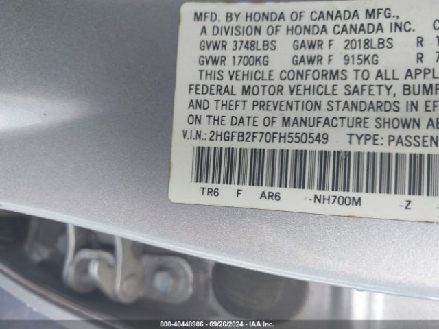 Photo 8 VIN: 2HGFB2F70FH550549 - HONDA CIVIC 