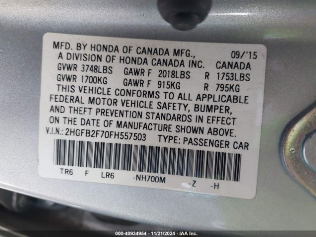 Photo 8 VIN: 2HGFB2F70FH557503 - HONDA CIVIC 