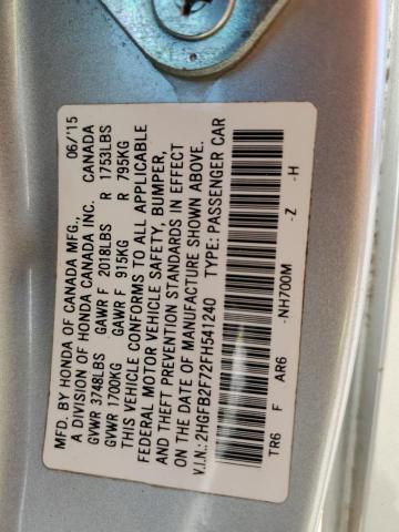 Photo 11 VIN: 2HGFB2F72FH541240 - HONDA CIVIC SE 