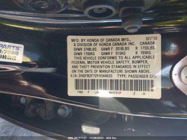 Photo 8 VIN: 2HGFB2F72FH544655 - HONDA CIVIC 