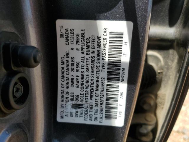 Photo 12 VIN: 2HGFB2F72FH556692 - HONDA CIVIC 