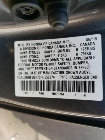 Photo 12 VIN: 2HGFB2F73FH559374 - HONDA CIVIC SE 