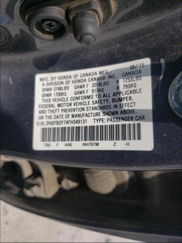 Photo 9 VIN: 2HGFB2F74FH549131 - HONDA CIVIC SE 