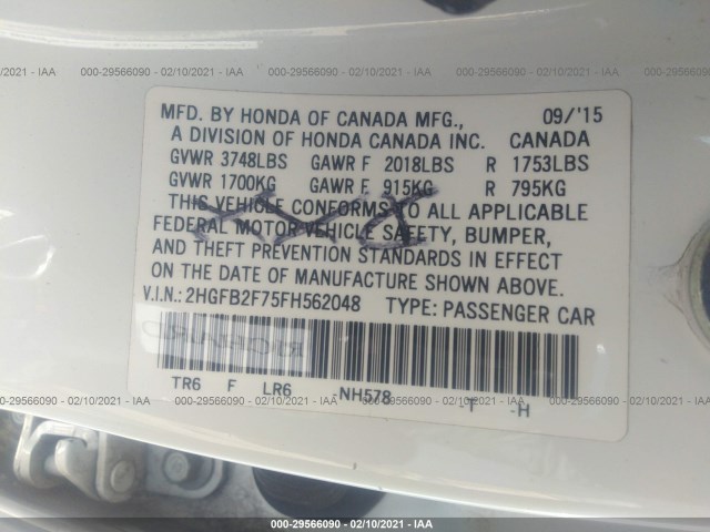 Photo 8 VIN: 2HGFB2F75FH562048 - HONDA CIVIC SEDAN 