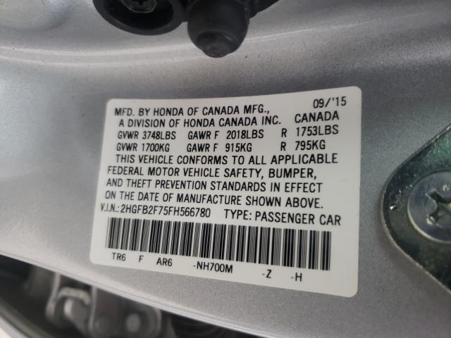 Photo 9 VIN: 2HGFB2F75FH566780 - HONDA CIVIC SE 