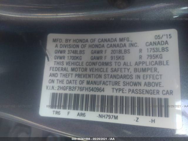 Photo 8 VIN: 2HGFB2F76FH540964 - HONDA CIVIC SEDAN 