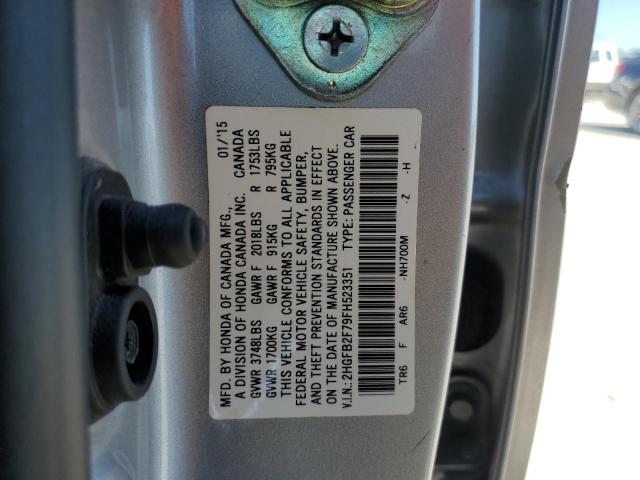 Photo 12 VIN: 2HGFB2F79FH523351 - HONDA CIVIC SE 