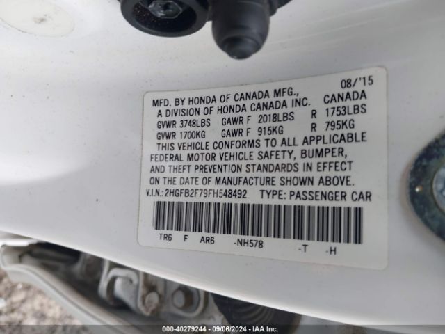 Photo 8 VIN: 2HGFB2F79FH548492 - HONDA CIVIC 