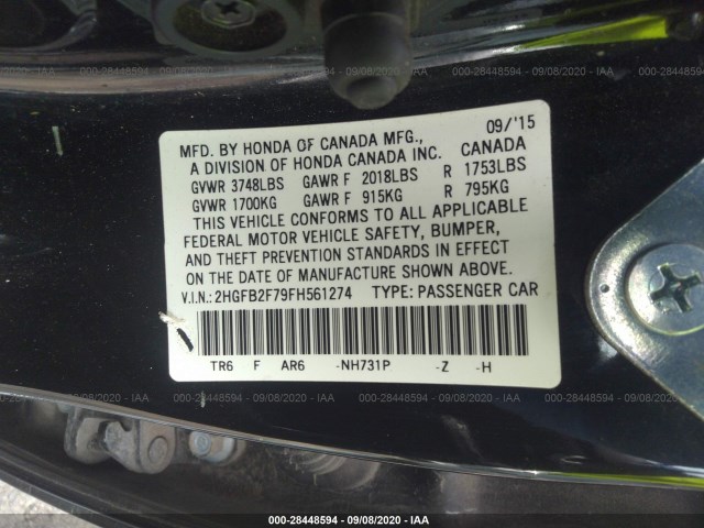 Photo 8 VIN: 2HGFB2F79FH561274 - HONDA CIVIC SEDAN 