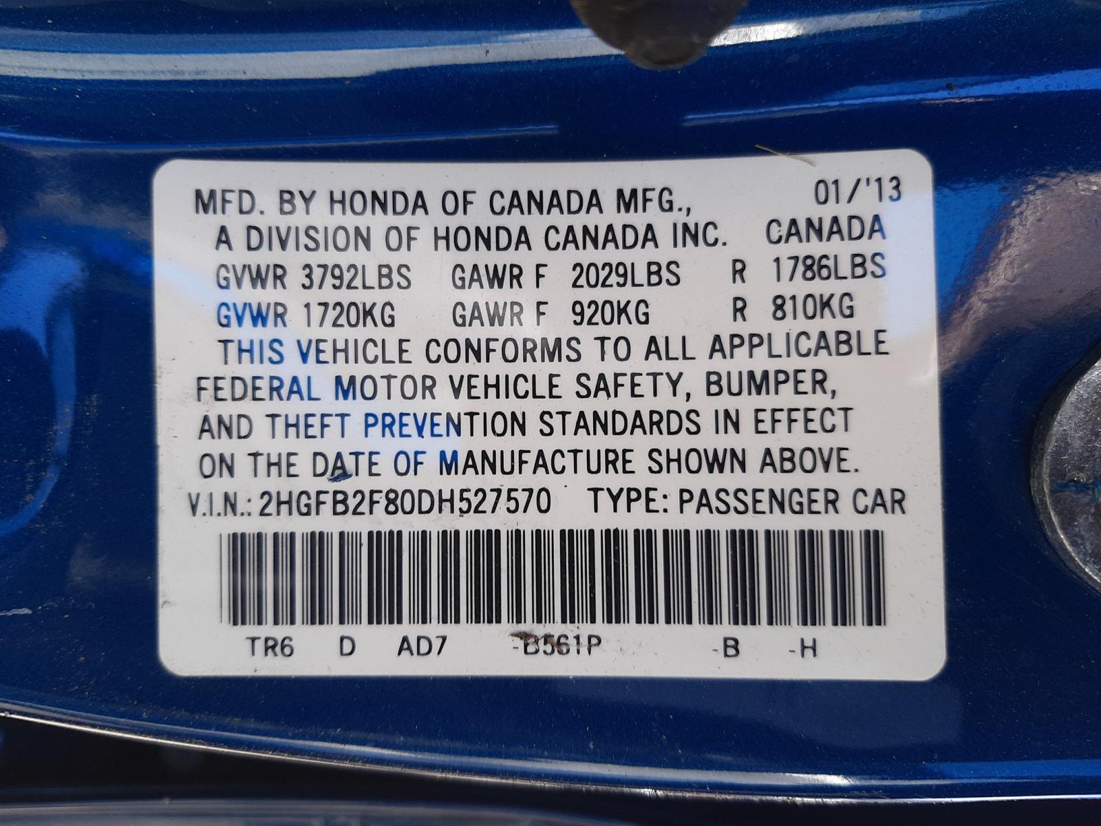 Photo 9 VIN: 2HGFB2F80DH527570 - HONDA CIVIC EX 