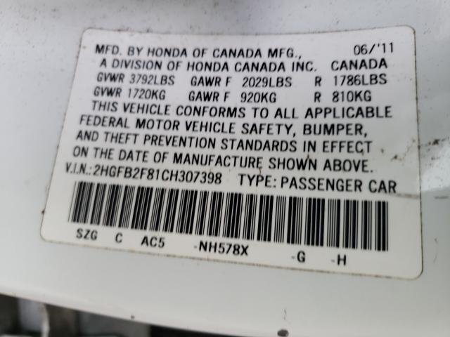 Photo 9 VIN: 2HGFB2F81CH307398 - HONDA CIVIC EX 