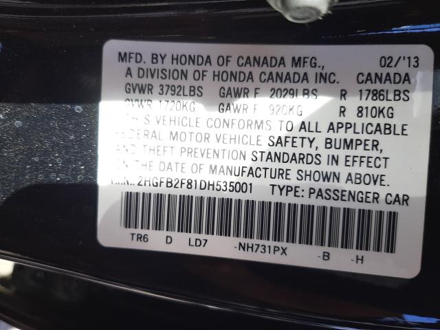 Photo 9 VIN: 2HGFB2F81DH535001 - HONDA CIVIC EX 