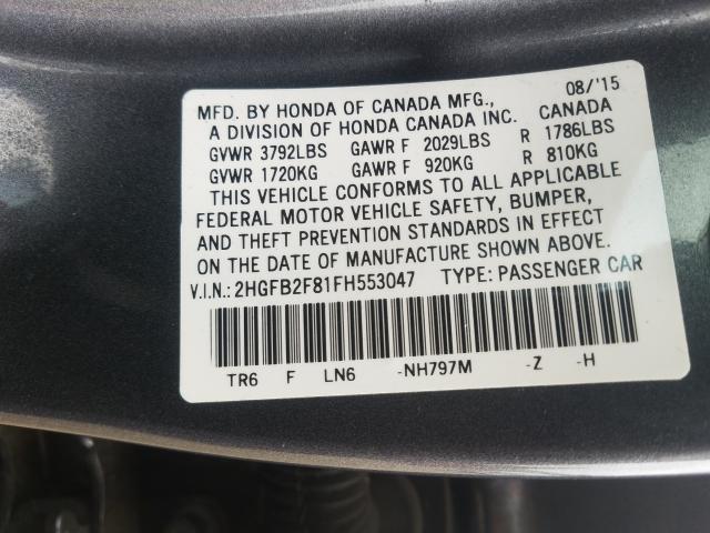 Photo 9 VIN: 2HGFB2F81FH553047 - HONDA CIVIC EX 