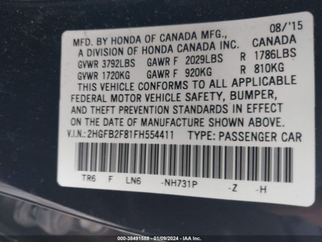 Photo 8 VIN: 2HGFB2F81FH554411 - HONDA CIVIC 