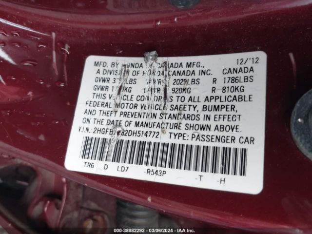 Photo 8 VIN: 2HGFB2F82DH514772 - HONDA CIVIC 