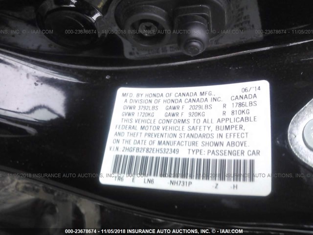 Photo 8 VIN: 2HGFB2F82EH532349 - HONDA CIVIC SEDAN 