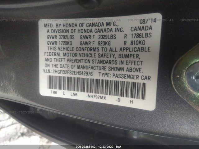 Photo 8 VIN: 2HGFB2F82EH542976 - HONDA CIVIC SEDAN 