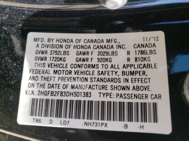 Photo 9 VIN: 2HGFB2F83DH501383 - HONDA CIVIC EX 