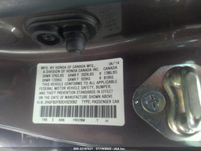 Photo 8 VIN: 2HGFB2F83EH523062 - HONDA CIVIC SEDAN 