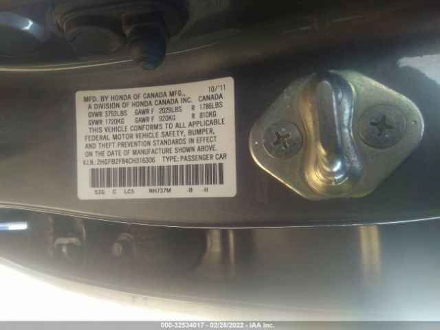 Photo 8 VIN: 2HGFB2F84CH316306 - HONDA CIVIC SDN 