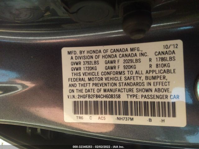 Photo 8 VIN: 2HGFB2F84CH608358 - HONDA CIVIC SDN 