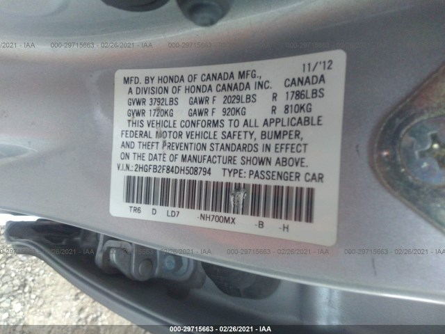 Photo 8 VIN: 2HGFB2F84DH508794 - HONDA CIVIC SDN 