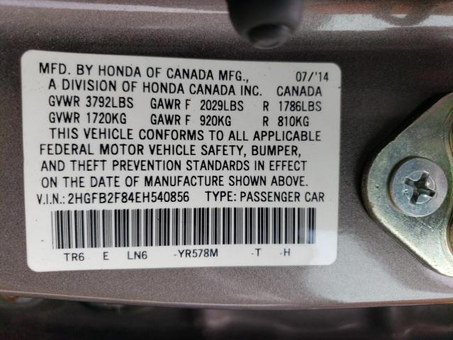 Photo 11 VIN: 2HGFB2F84EH540856 - HONDA CIVIC EX 