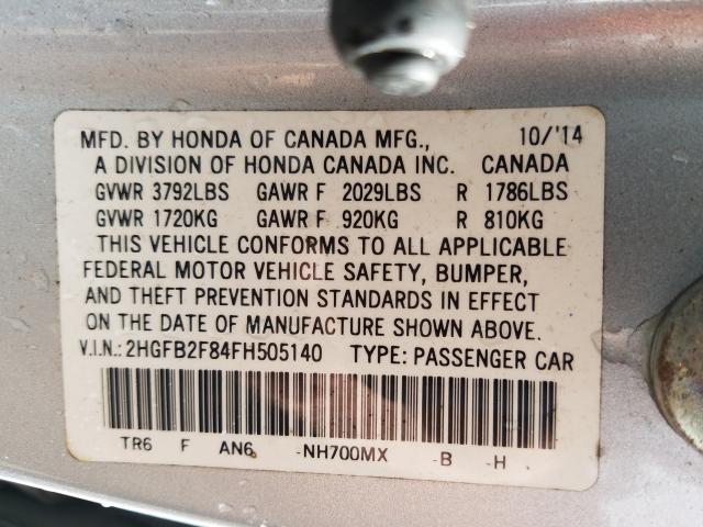 Photo 9 VIN: 2HGFB2F84FH505140 - HONDA CIVIC EX 