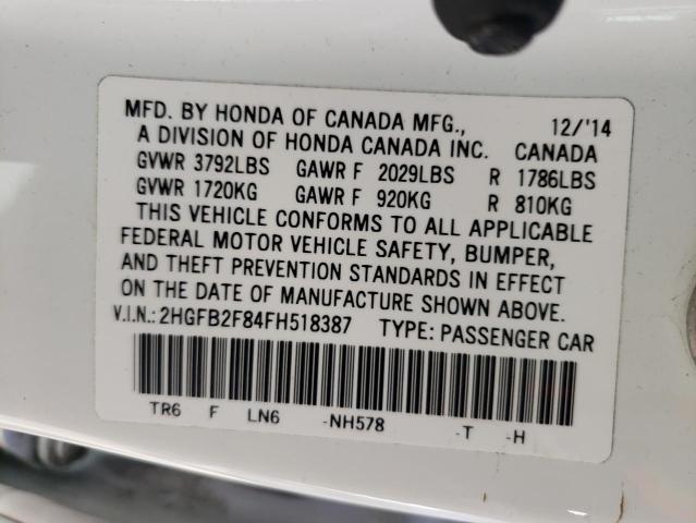 Photo 9 VIN: 2HGFB2F84FH518387 - HONDA CIVIC SEDAN 