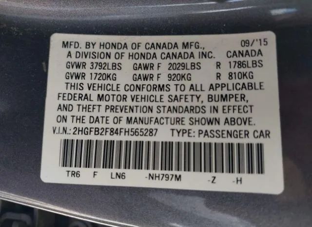 Photo 8 VIN: 2HGFB2F84FH565287 - HONDA CIVIC SEDAN 