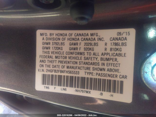 Photo 8 VIN: 2HGFB2F84FH565533 - HONDA CIVIC SEDAN 