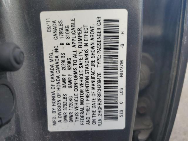 Photo 11 VIN: 2HGFB2F85CH309476 - HONDA CIVIC EX 