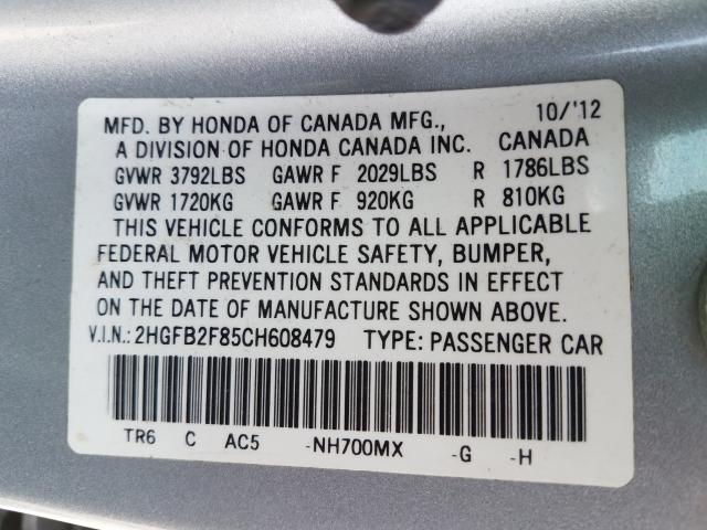 Photo 9 VIN: 2HGFB2F85CH608479 - HONDA CIVIC EX 