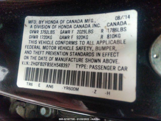 Photo 8 VIN: 2HGFB2F85EH548397 - HONDA CIVIC SEDAN 