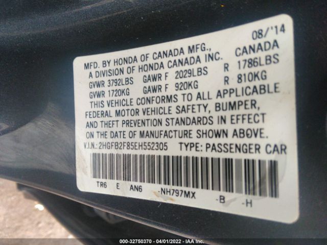 Photo 8 VIN: 2HGFB2F85EH552305 - HONDA CIVIC SEDAN 