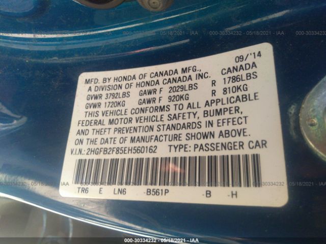 Photo 8 VIN: 2HGFB2F85EH560162 - HONDA CIVIC SEDAN 