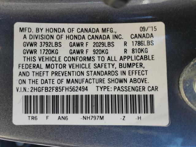 Photo 11 VIN: 2HGFB2F85FH562494 - HONDA CIVIC EX 