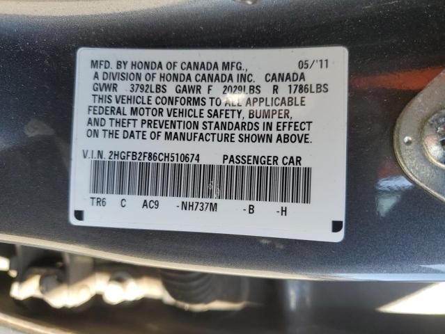 Photo 12 VIN: 2HGFB2F86CH510674 - HONDA CIVIC EX 