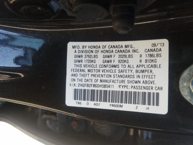 Photo 9 VIN: 2HGFB2F86DH585411 - HONDA CIVIC EX 